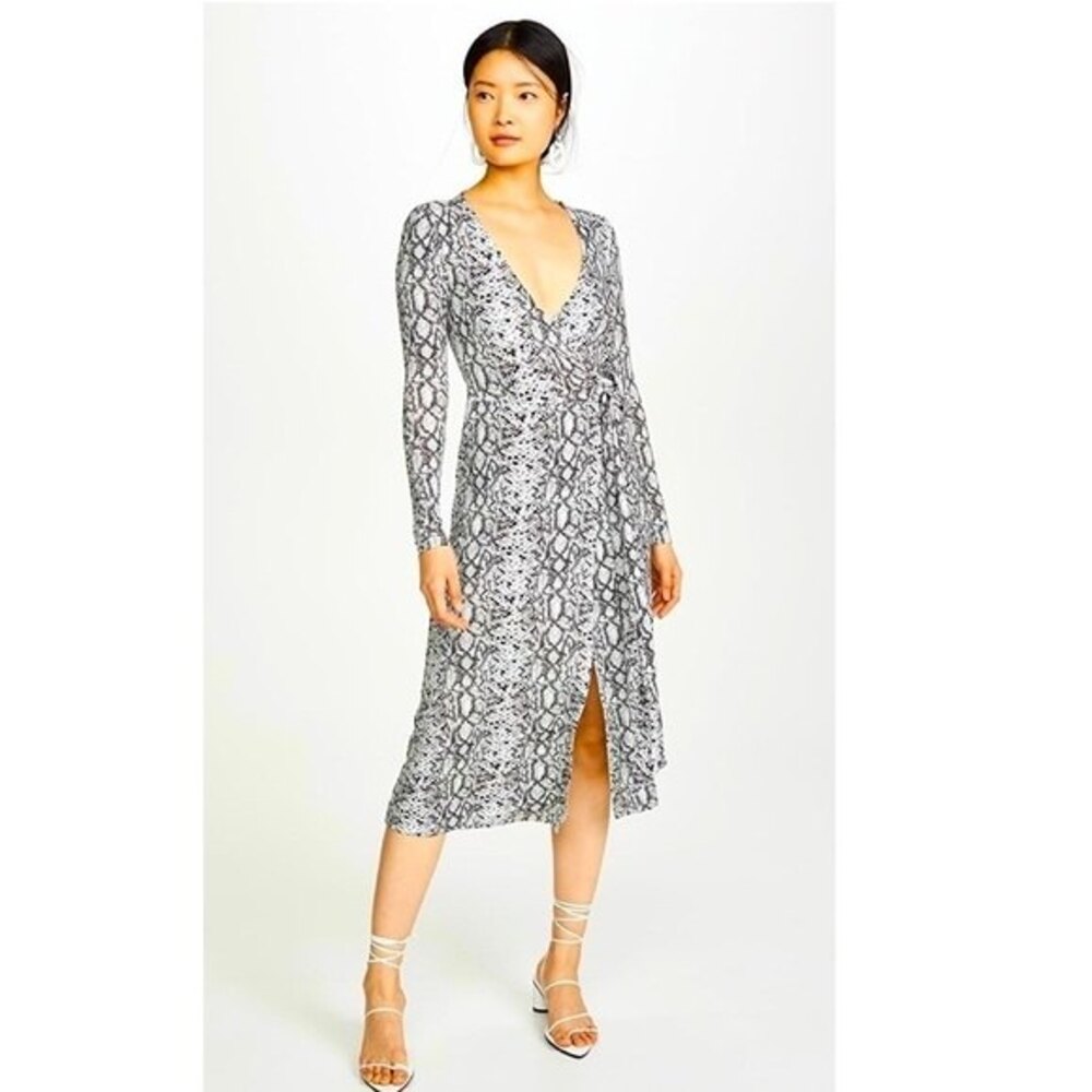 Good American Printed  Long Sleeve Wrap Midi Dress in Python 0 NWOT